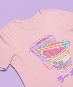 Sad Girls Harajuku Pastel Goth Shirt - Kawaii Pink Ramen Noodles Tee with Anime Theme