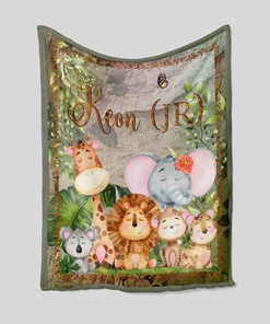 Safari Baby Quilt with Custom Name - Woodland, Gift for Boy and Girl or Perfect for Bedroom Decor