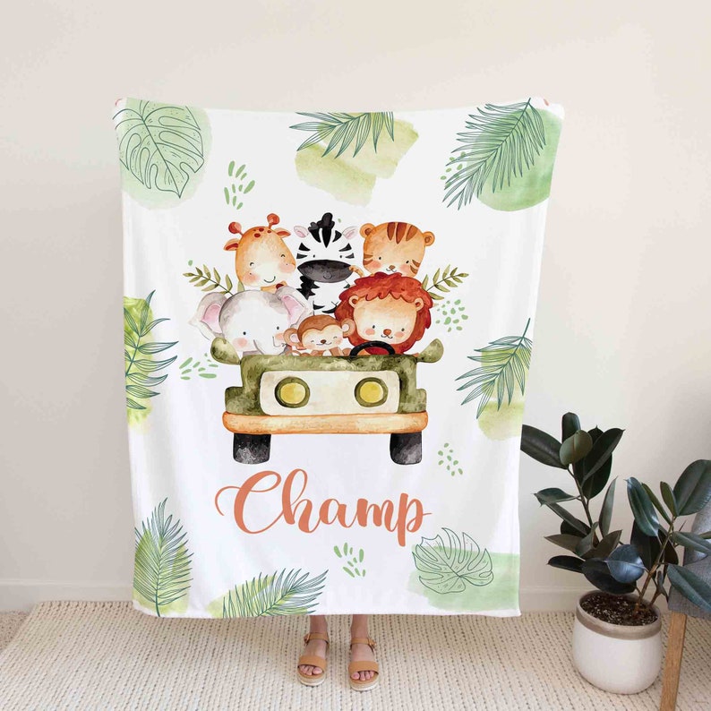 Safari Nursery Theme Quilt Blanket - Custom Baby, Lion, Elephant, Giraffe, Zebra or Great Gifts for Family - Image 2