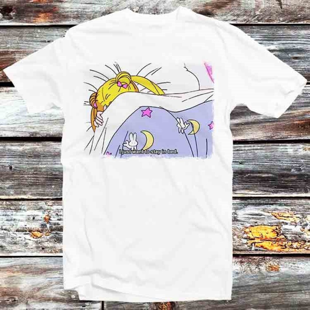 Sailor Moon Stay In Bed Tee - Cool Vintage Style Gift for Anime Lovers