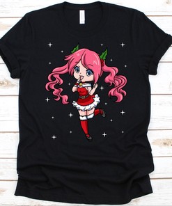Santa Girl Tee - Cute Christmas Graphic Gift for Anime and Kawaii Cartoon Fans, Unique Graphics Included