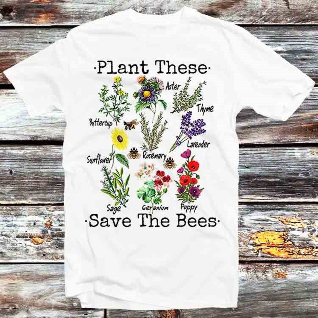 Save The Bees Gardening Botanical Planet Tee - Cool Vintage Style Gift for Nature Lovers