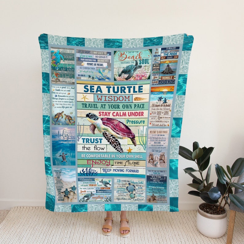 Sea Turtle Quilt Blanket - Ocean Family Throw or Christmas Gift - Image 2