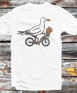 Seagull On Bike Fries Cycle Tee - Unique Gift for Bird Lovers and Cyclists