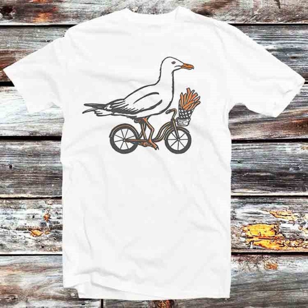 Seagull On Bike Fries Cycle Tee - Unique Gift for Bird Lovers and Cyclists