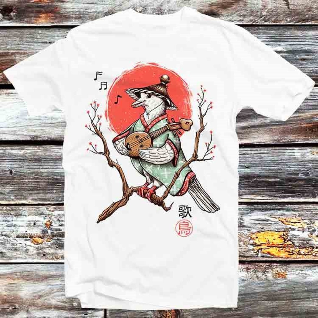 Sensei Japanese Pigeon Playing Banjo T-Shirt - Vintage Retro Anime Style Tee