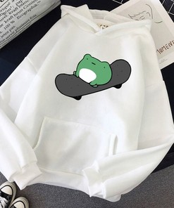 Skateboard Frog Print Hoodie - Cartoon Aesthetic Japanese Anime - Unisex Sweatshirt