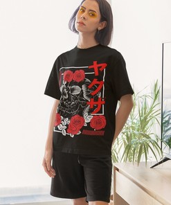 Skull Roses Grunge Tee - Emo Alternative Gothic Clothing with Japan Streetwear Theme