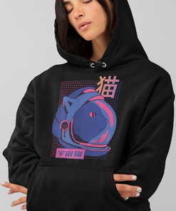 Space Cat Hoodie - Japanese Aesthetic Vaporwave Grunge - Unisex Anime Apparel