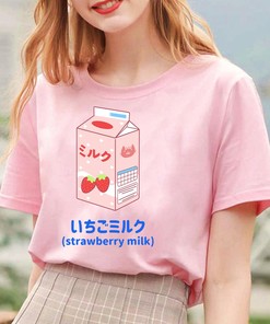 Strawberry Milk Shirt - Pastel Pink Aesthetic Clothing - Kawaii Anime Design
