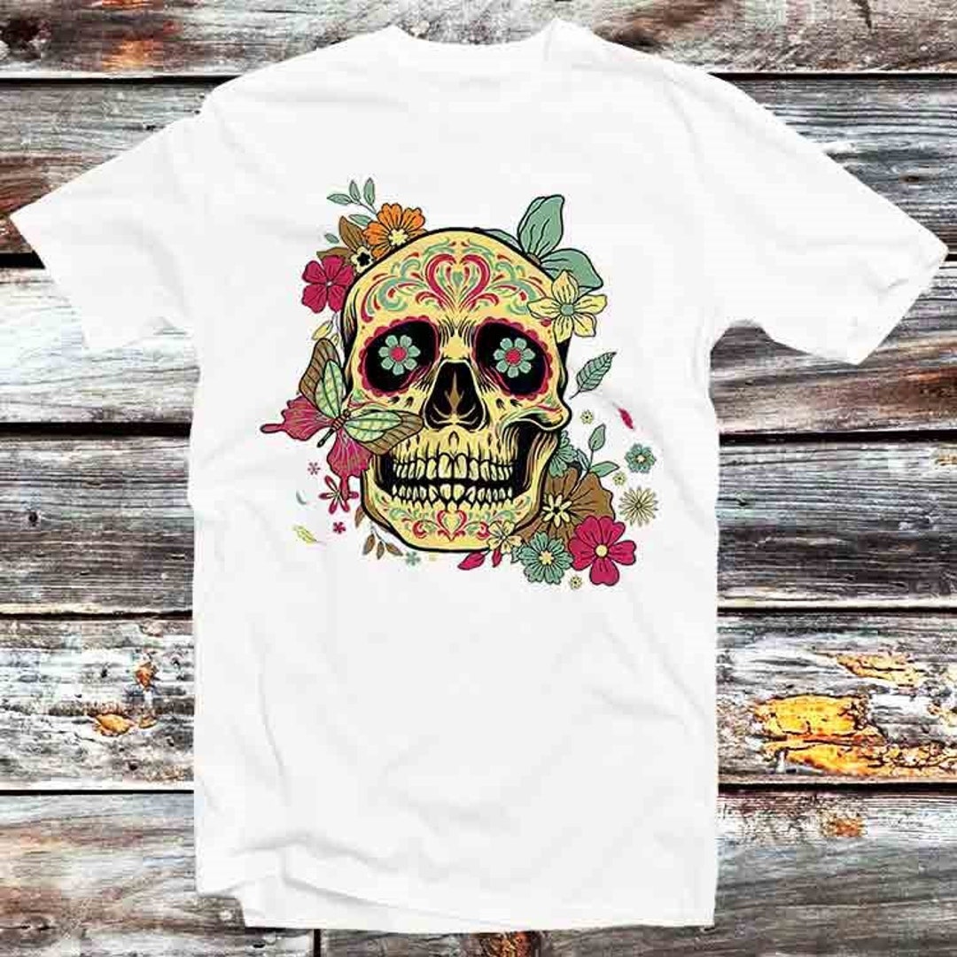 Sugar Skull Floral Dead Dia de Los Muertos Hoodie - Vintage Retro Cool Gift