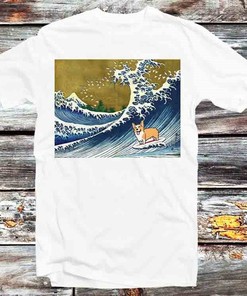 Surfing Corgi Dog Great Wave Off Kanagawa Unisex Sweatshirt - Vintage Retro Cool Gift