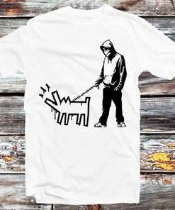 Thug with a Barking Dog Street Art T-Shirt - Retro Style Tee for Fans of Street Art and Anime