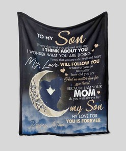 To My Son Moon & Back Custom Name Quilt Blanket - Great Gifts for Family, Home Decoration