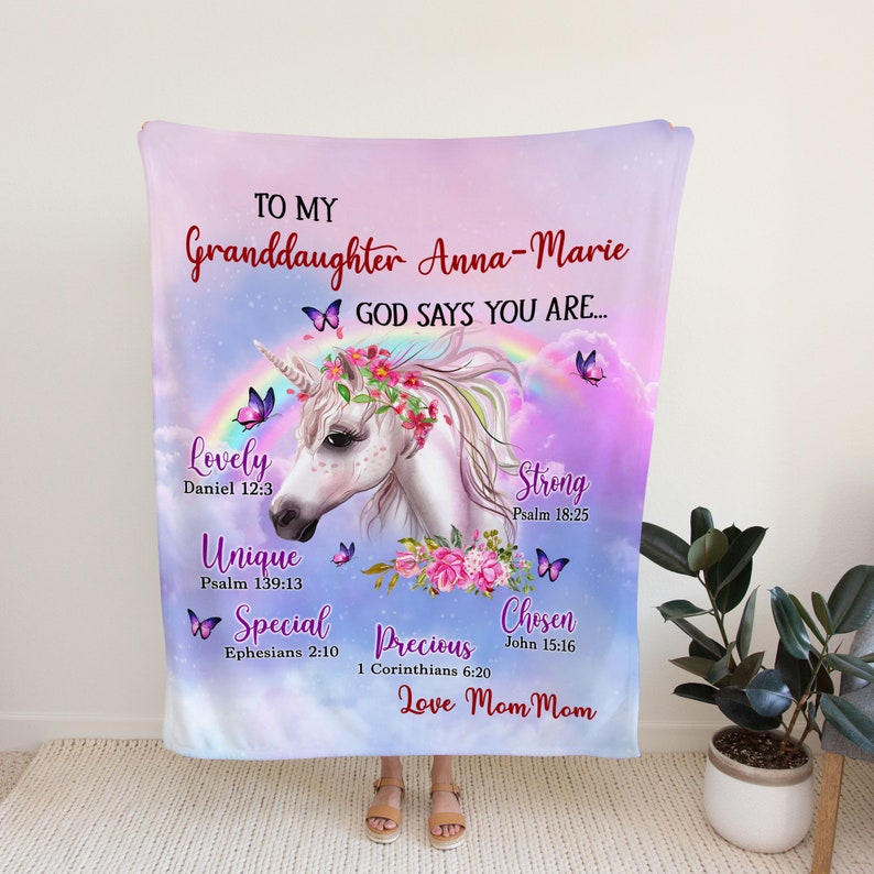 Unicorn Quilt Blanket Bedding Set with Personalized Name for Granddaughter - Perfect for Home Decoration - Image 2