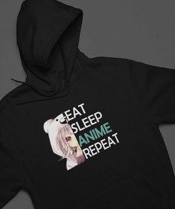 Unisex Eat Sleep Anime Repeat Graphic Sweatshirt - Funny Anime Hooded Hoodie in Various Sizes & Colors, Gift for Anime Lovers