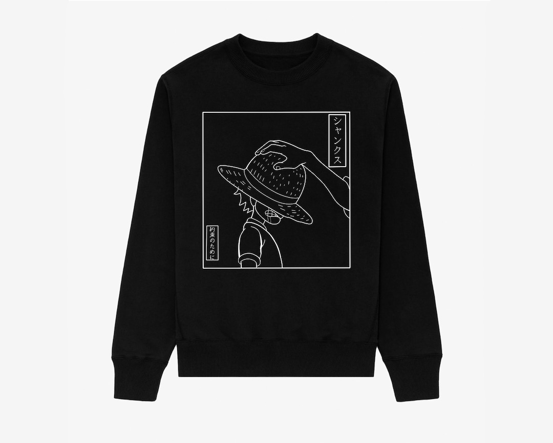 Unisex Graphic Anime Sweatshirt - Black and White Classic Anime Crewneck