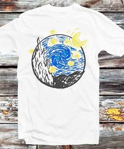 Van Gogh Starry Night Cartoon Tee - Great Gift For Anime Fans And Art Lovers