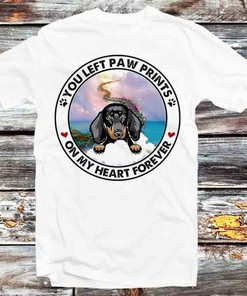 Vintage Anime Dachshund Paw Prints Heart Tee - Cool Tee for Dog Lovers
