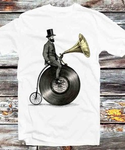 Vintage Music Man Gramophone Bike Unisex Anime T-Shirt - Retro & Music Lover Gift