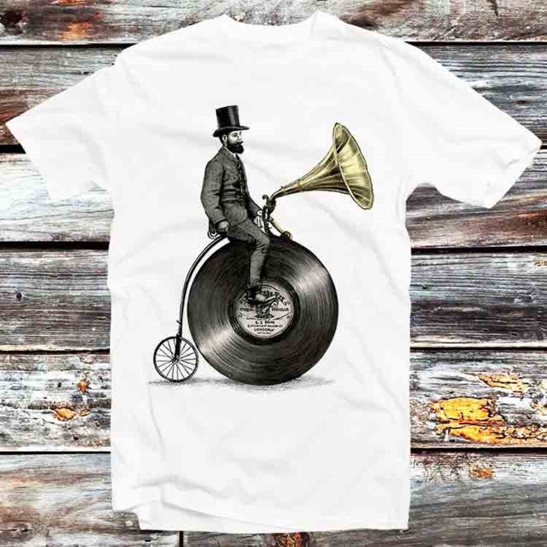 Vintage Music Man Gramophone Bike Unisex Anime T-Shirt - Retro & Music Lover Gift