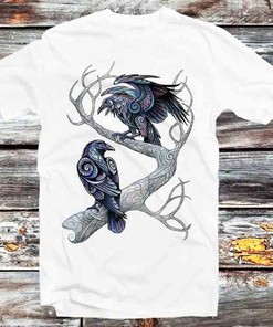 Vintage Retro Hugin and Munin Ravens Tee - Cool Gift Idea for Norse Mythology & Anime Fans