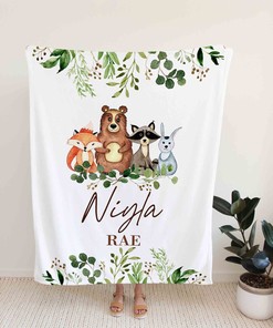 Woodland Creatures Baby Quilt Blanket Bedding Set - Personalized Newborn Gift