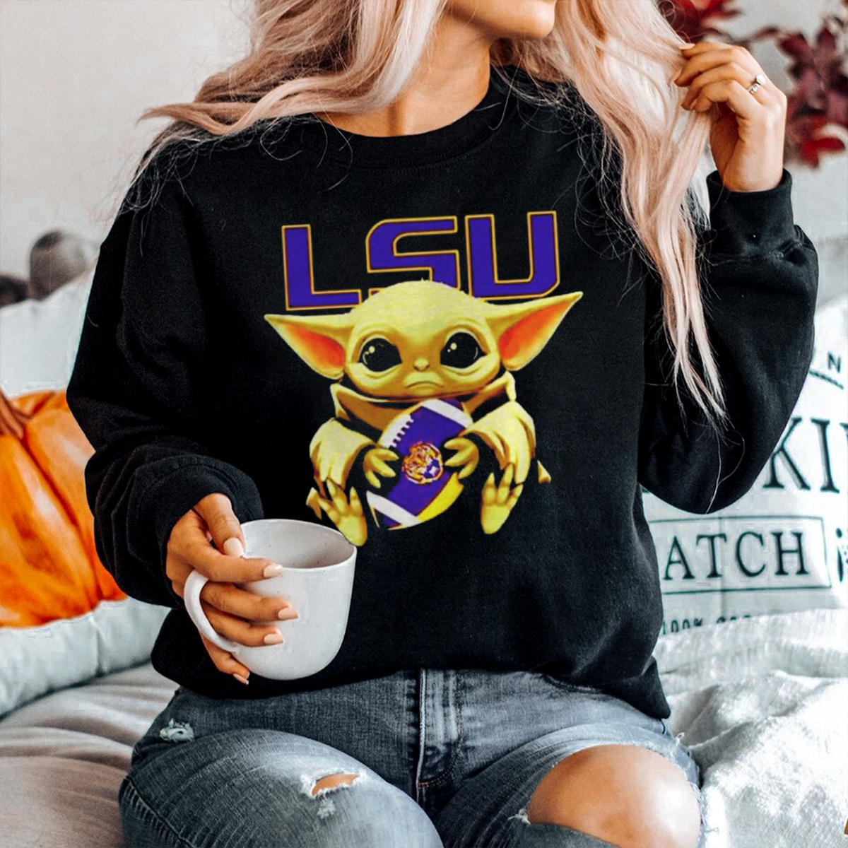 Baby Yoda Hug LSU Tigers Logo Shirt - Gift for Fans