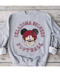 Disney Oklahoma Set On Helmet Mickey Tee - NCAA Tee for Fans