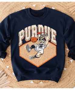 Distressed Vintage Style Purdue Basketball Crewneck Sweatshirt with Fan Gift Design