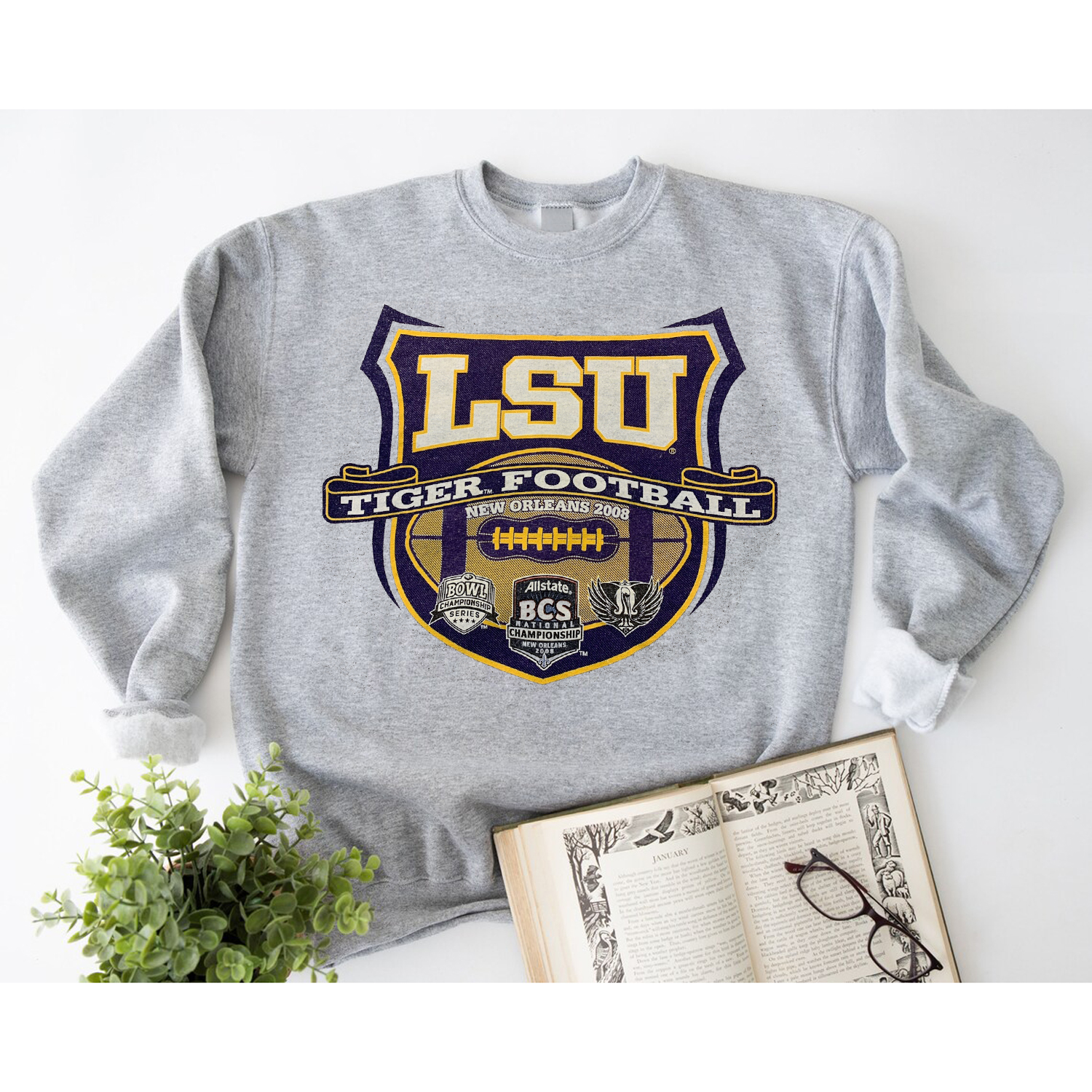 LSU Tiger Football Crewneck Graphic T-Shirt - Vintage Style Fan Gift