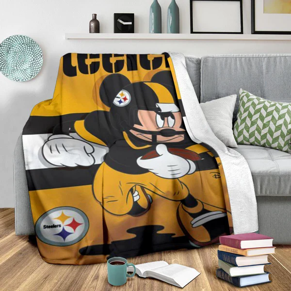 Mickey Plays Steelers Fleece Blanket for Football Fans