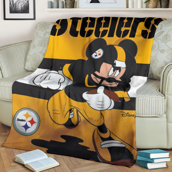Mickey Plays Steelers Fleece Blanket for Football Fans - Image 2