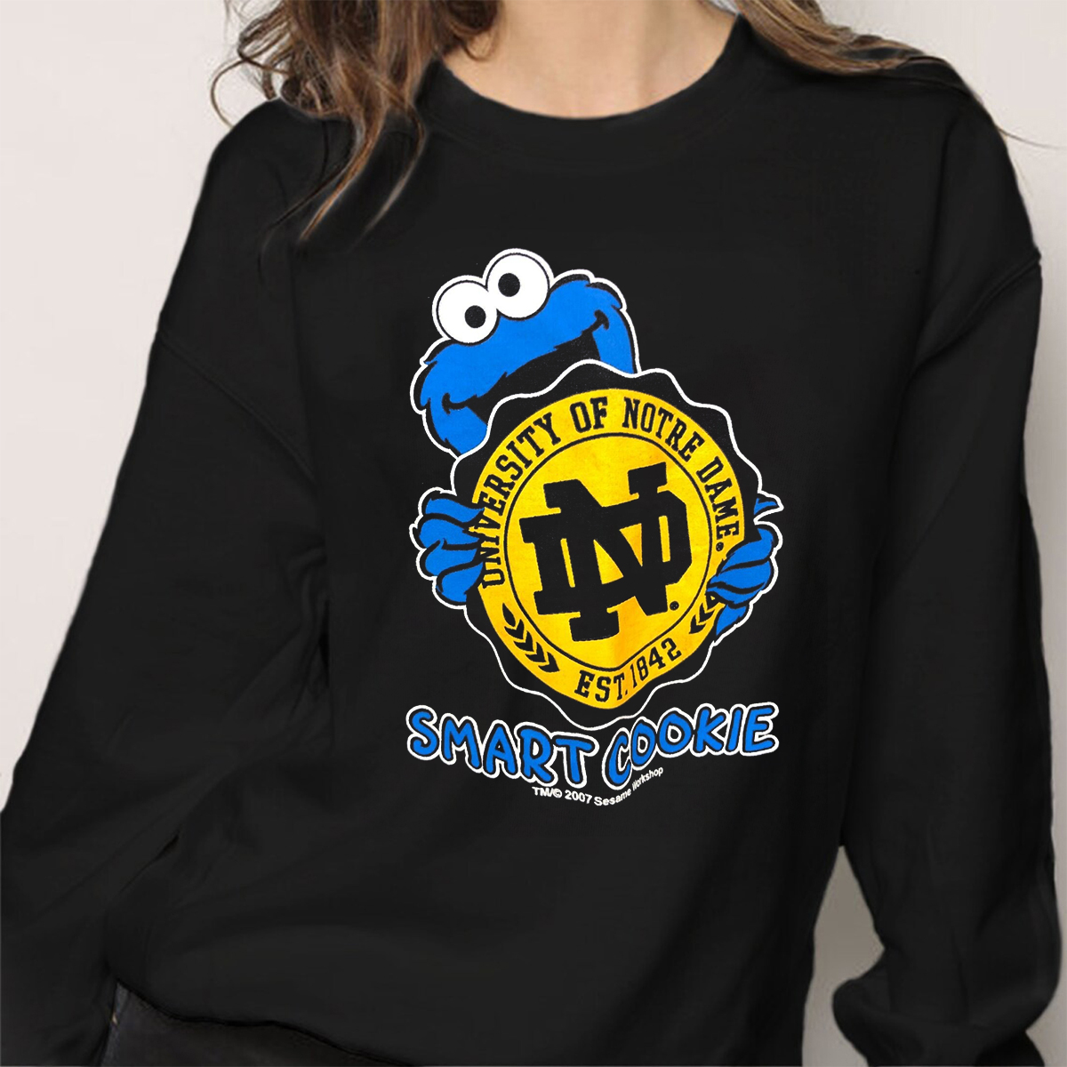 Notre Dame Smart Cookie Monster Sesame Street Blue T-Shirt - Gift for Fans