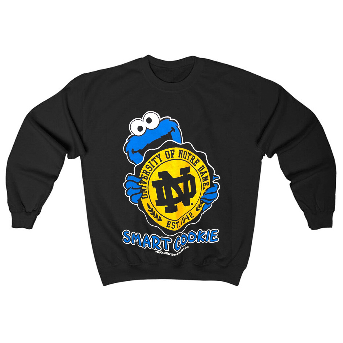 Notre Dame Smart Cookie Monster Sesame Street Blue T-Shirt - Gift for Fans