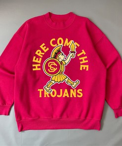 USC Here Come The Trojans Football Tee Shirt - Fanatics Crewneck