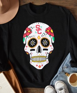 USC Trojans Fight On Sugar Skull T-Shirt - Classic NCAA Football Tee