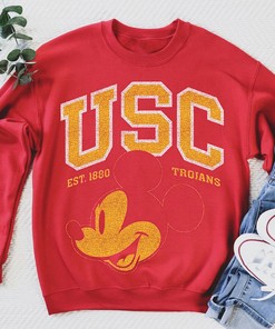 USC Trojans Men's Disney Headshot Mickey Crew Neck Sweatshirt - NCAA Football Fan Gift