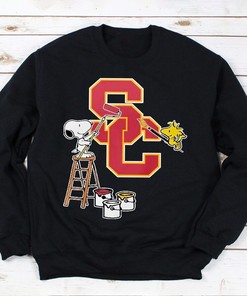 USC Trojans Snoopy and Woodstock Painting Logo Tee Shirt - Vintage NCAA