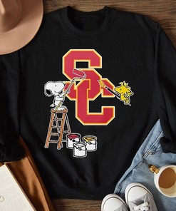 USC Trojans Snoopy and Woodstock Painting Logo Tee Shirt - Vintage NCAA