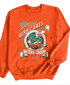Vintage 1991 Miami Hurricanes NCAA Champs T-Shirt, Sweatshirt - Football Fanatics Logo