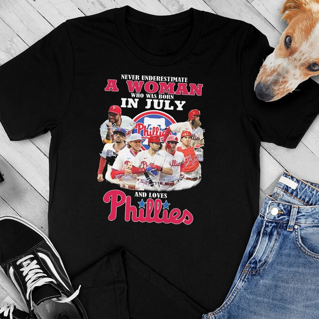 Vintage Style July Born Woman Who Loves Philadelphia Phillies Signatures Shirt, Hoodie, Sweatshirt Fan Gift
