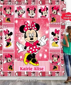 Personalized Disney Minnie Mouse Quilt | Minnie Mickey Fleece Blanket | Minnie Mouse Birthday Gifts | Disney Christmas Gift For Kids