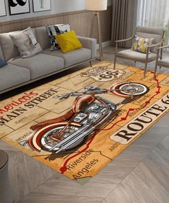 America's Main Street Historic Route 66 Motorcycle Living Room Area Rug for Home Decoration