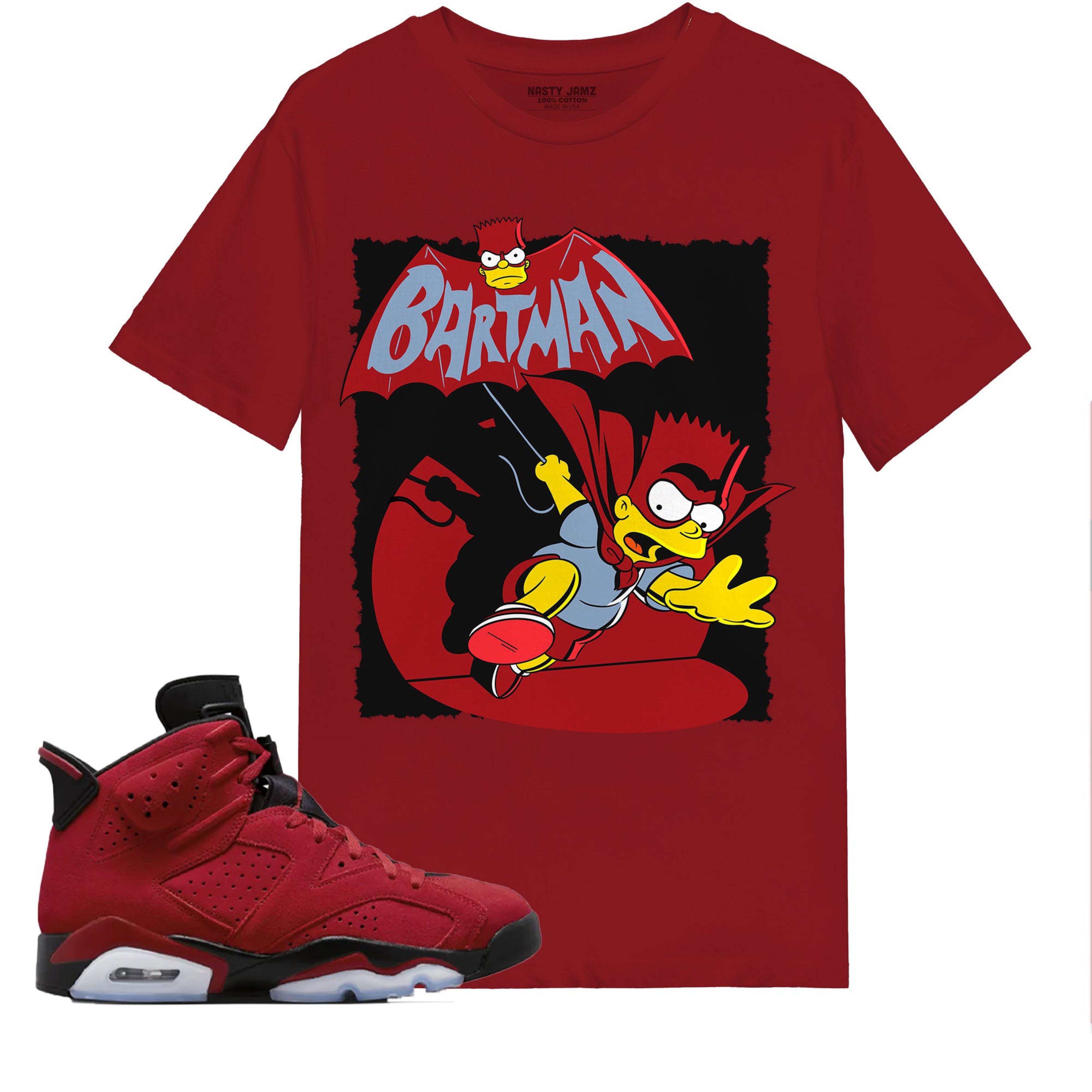 Bartman Simpson Shirt Match Jordan 6 Toro Bravo Shirt In Color cherry Red