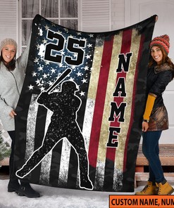 Baseball Quilt Blanket, Personalized Name American Flag Quilt Blanket, Sport Quilt Blanket, Family Throw Blanket, Gift For Him