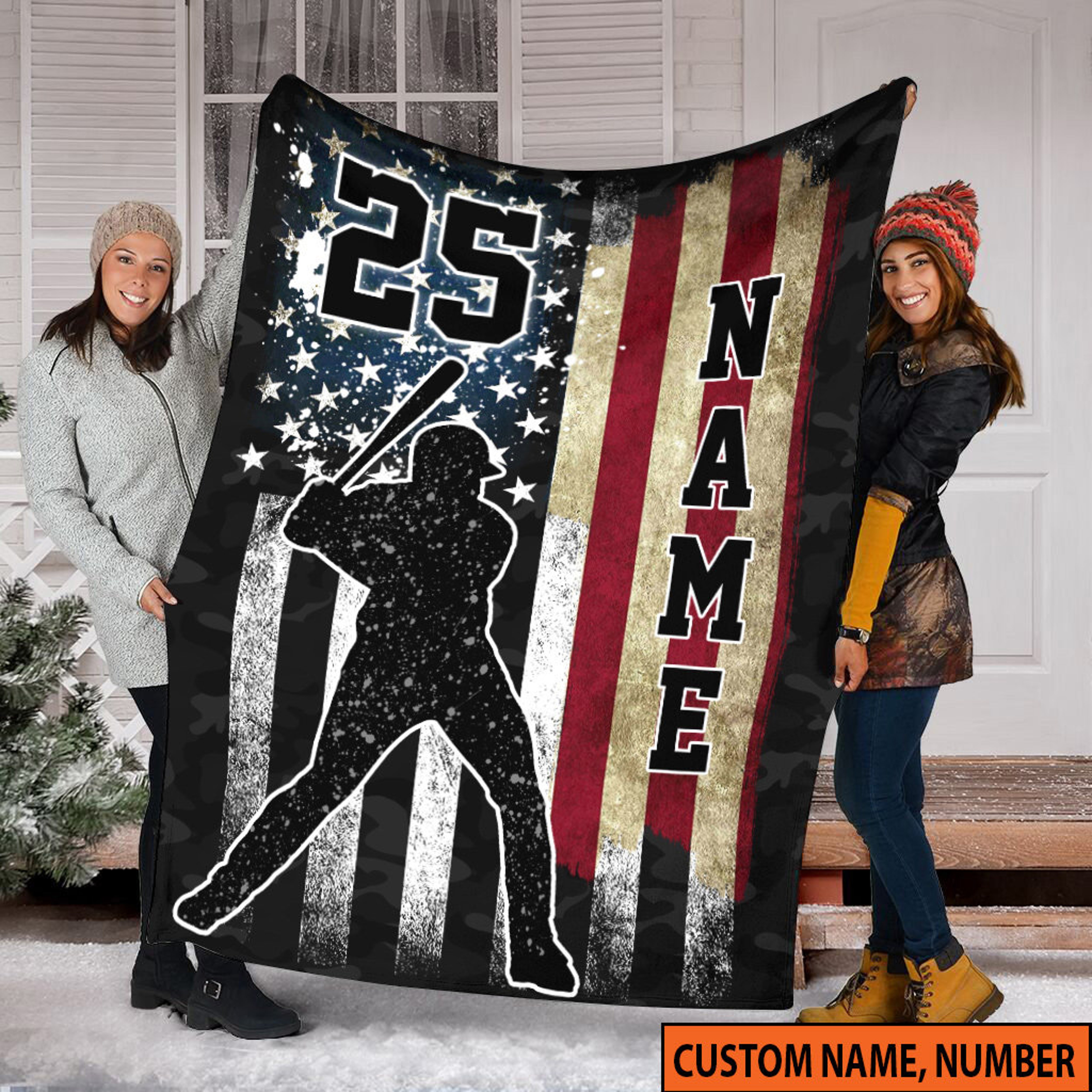 Baseball Quilt Blanket, Personalized Name American Flag Quilt Blanket, Sport Quilt Blanket, Family Throw Blanket, Gift For Him