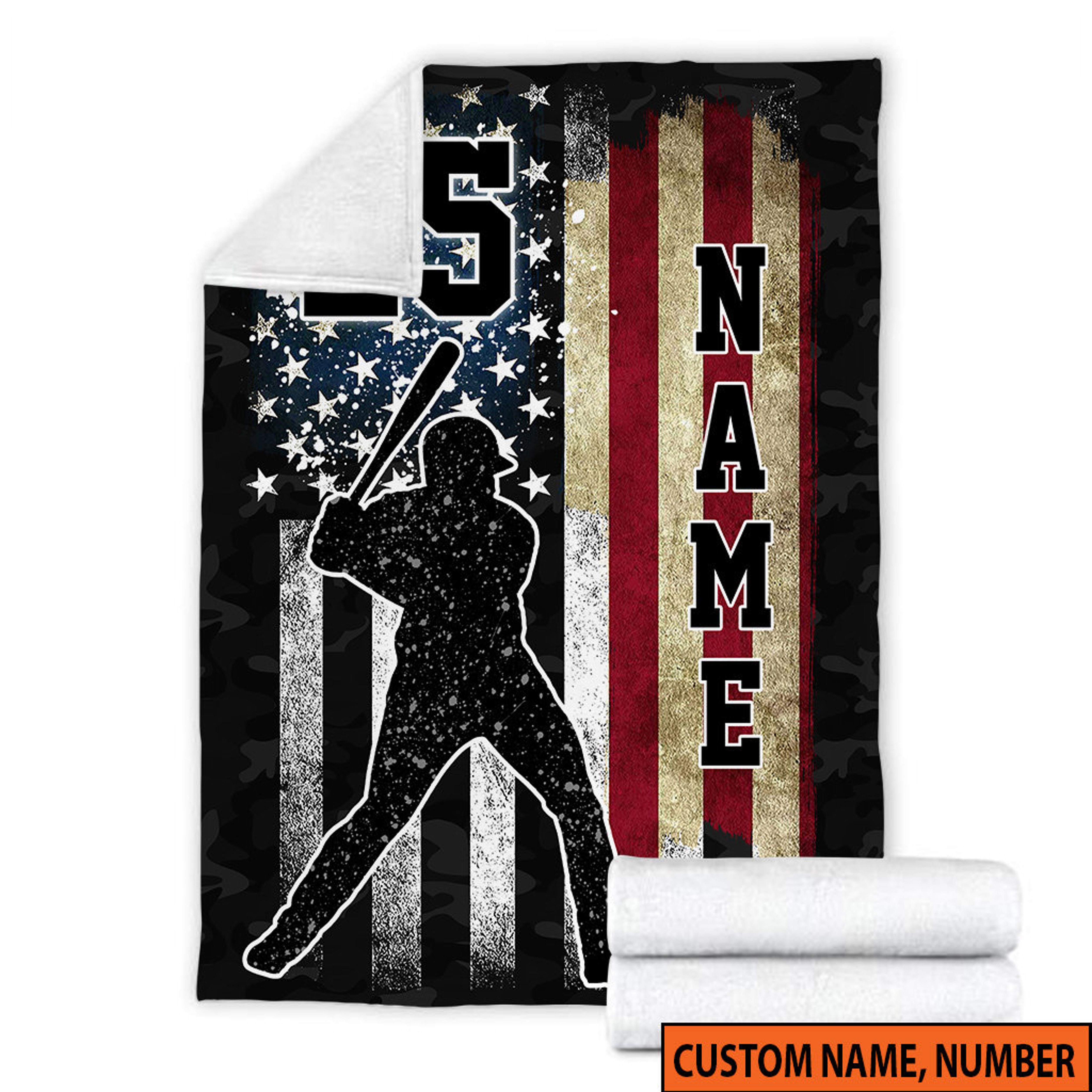 Baseball Quilt Blanket, Personalized Name American Flag Quilt Blanket, Sport Quilt Blanket, Family Throw Blanket, Gift For Him