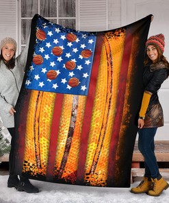Basketball American Flag Quilt Blanket, Patriotic Gift