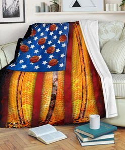 Basketball American Flag Quilt Blanket, Patriotic Gift